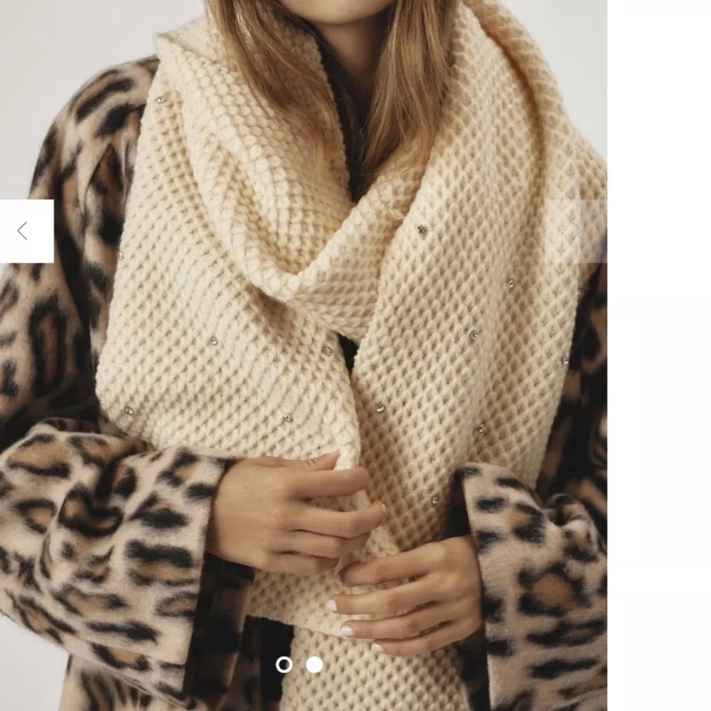 Anthropologie Maeve‎ Cream Knit Scarf with Rhinestone Accents NWT